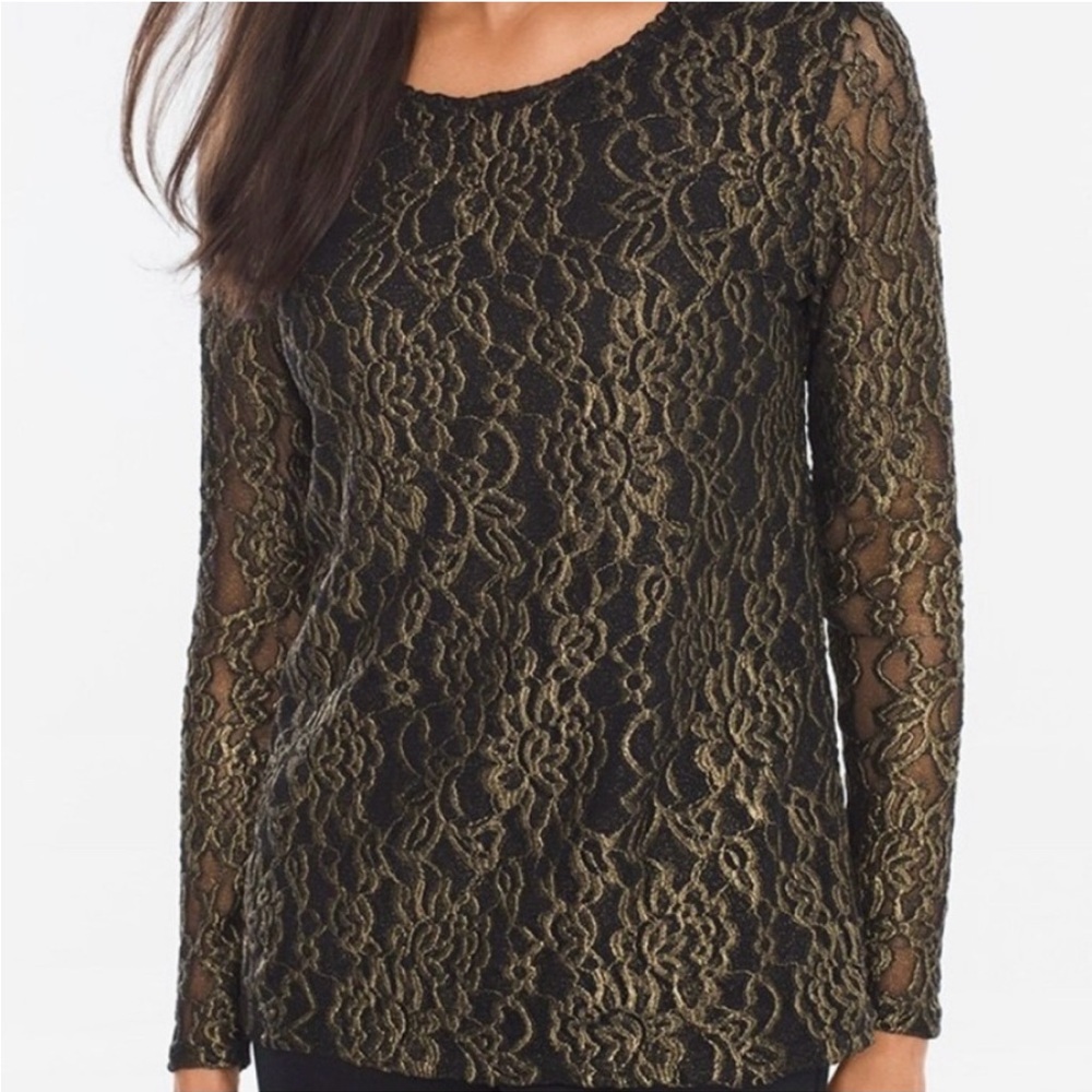 Chico's Gold and Black Graphic Fitted Blouse